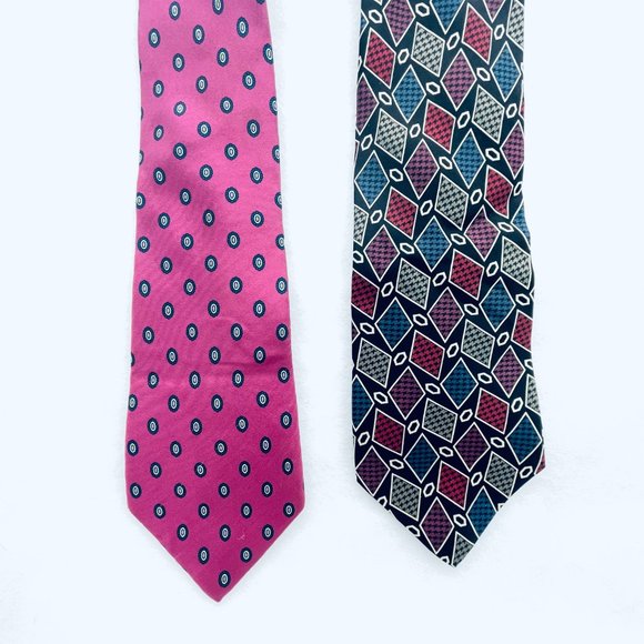 Lot of 2 Christian Dior Necktie All Silk Pink USA/ Bugatti 100% Silk - Picture 13 of 14